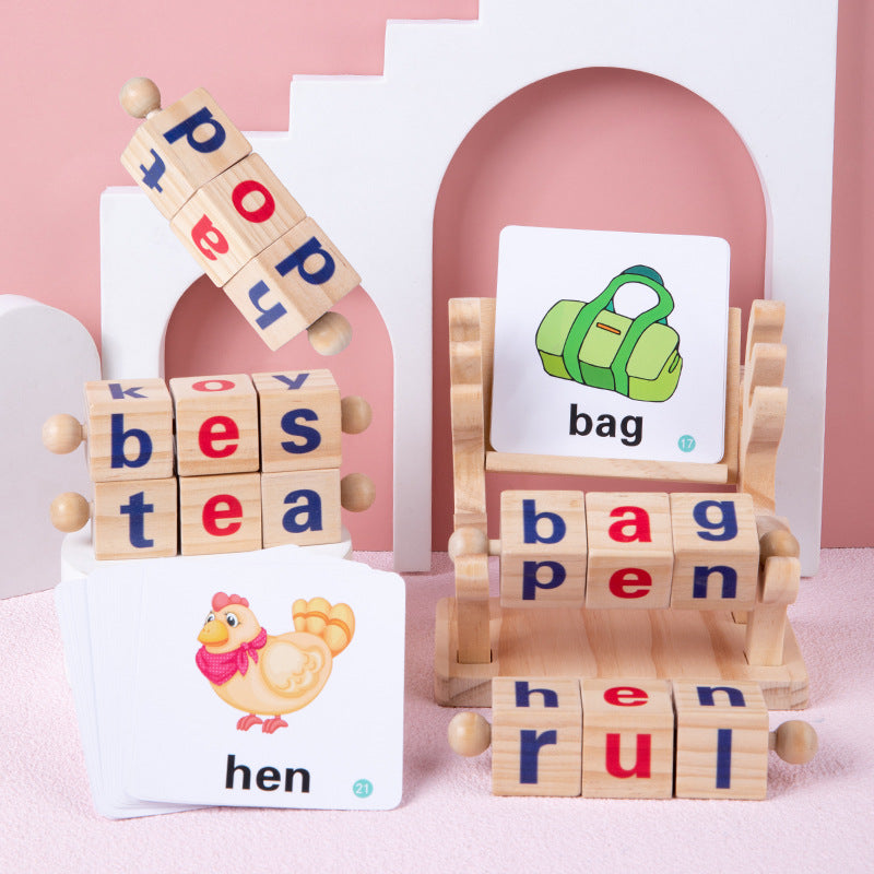 Wooden puzzle toys for babies, English spelling and word building blocks, children's early education letter cube, wooden toys