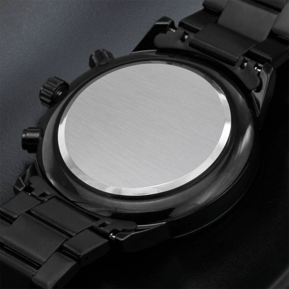 Non-Message Card Black Chronograph Watch with Engraving