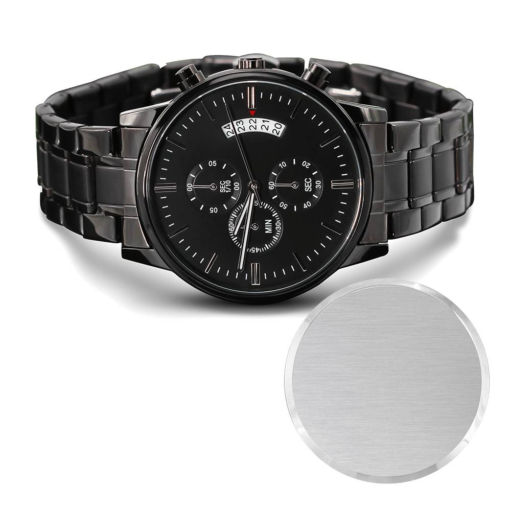 Non-Message Card Black Chronograph Watch with Engraving