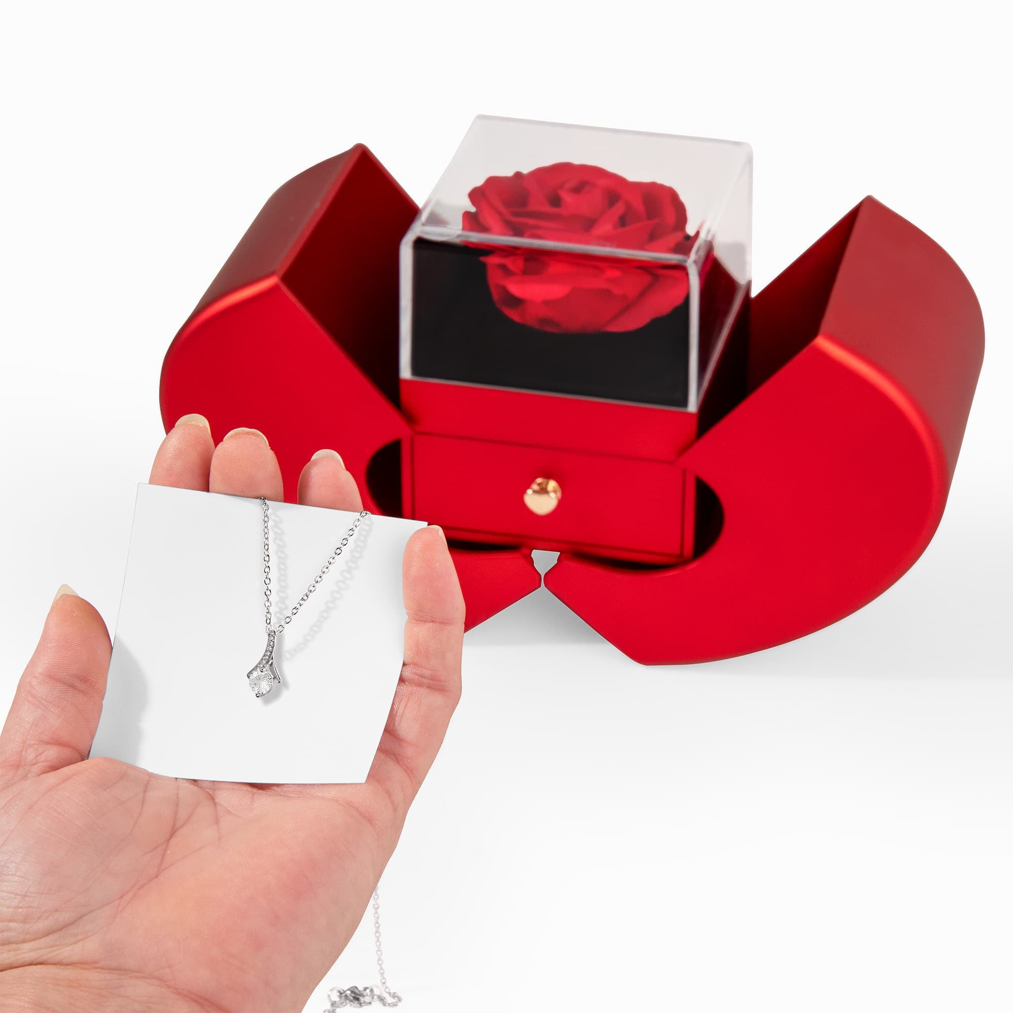 Alluring Beauty Necklace with Red Heart Rose Box